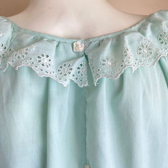 VTG Victorian Medieval Nightgown L Undergarment Base Layer Dress Pale Mint Green - Picture 7 of 7